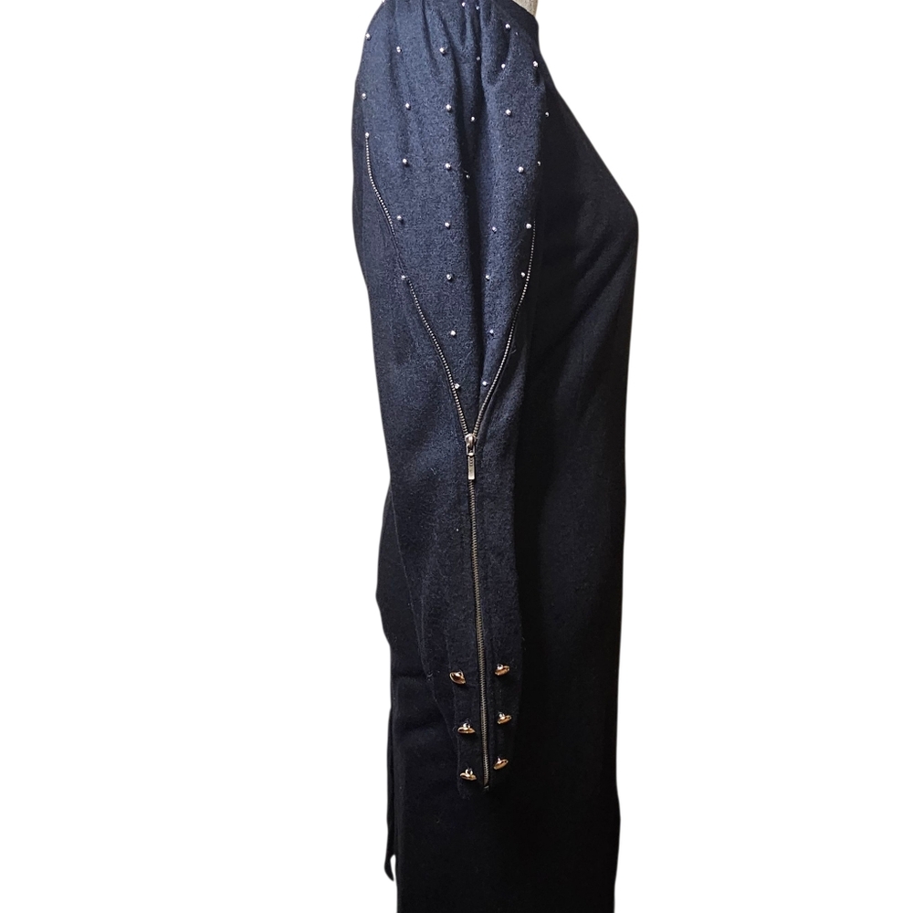 Vintage 80s Wool Black Dress - Womens Size S - Wool Dark Academia Deadstock Glam - Picture 5 of 14
